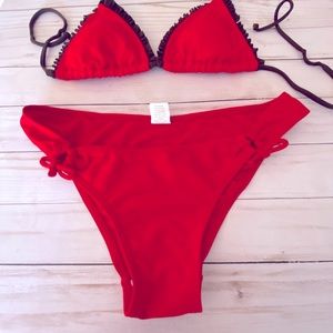 Jamaican Style Red Bikini. Adjustable top w/removable cups. Size Small